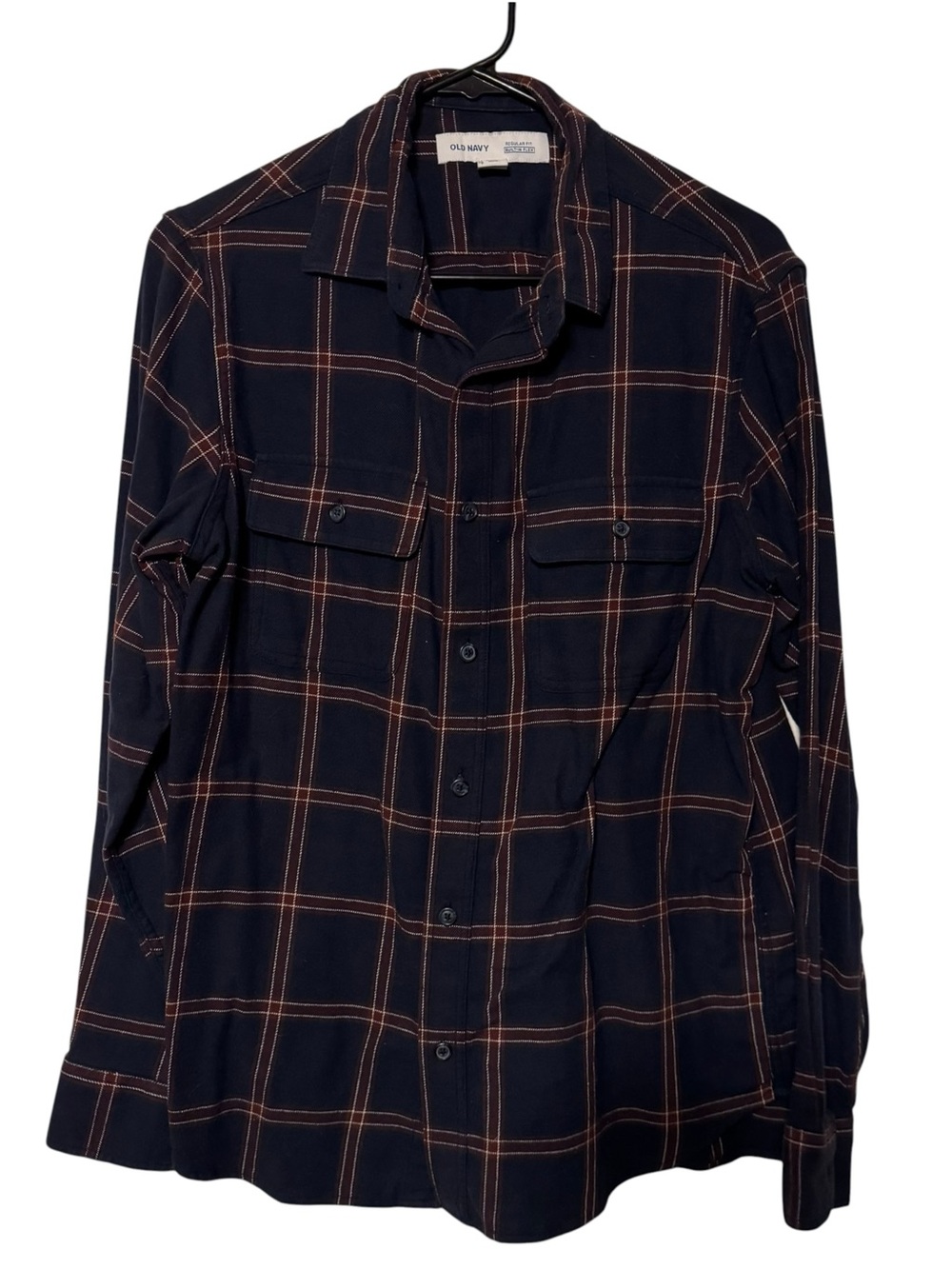 Old Navy Women’s Small Navy Burgundy Plaid Button Down Shirt Built-In Flex